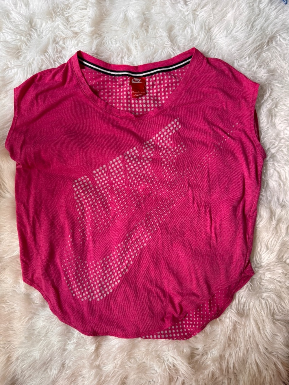 Nike Pink Polka Dot Swoosh Cap Sleeve Workout Top M